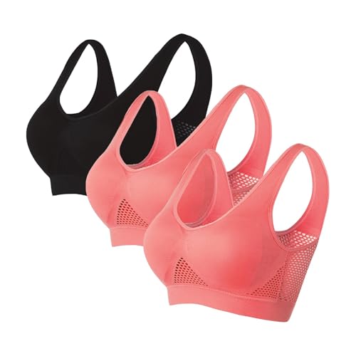 3er-Pack Push-up-Sport-BHs für Damen, drahtlose Yoga-BHs mit abnehmbaren Pads, Sommer, Netzstoff, atmungsaktiv, bequem, Multipack, nahtloser BH, Weste, bauchfreie Tops für Yoga, Laufen, Joggen 3er-Pack Push-up-Sport-BHs für Damen, drahtlose Yoga-BHs mit abnehmbaren Pads, Sommer, Netzstoff, atmungsaktiv, bequem, Multipack, nahtloser BH, Weste, bauchfreie Tops für Yoga, Laufen, Joggen von SPSMOKH