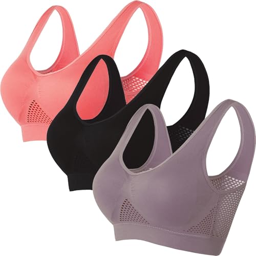 3er-Pack Push-up-Sport-BHs für Damen, drahtlose Yoga-BHs mit abnehmbaren Pads, Sommer, Netzstoff, atmungsaktiv, bequem, Multipack, nahtloser BH, Weste, bauchfreie Tops für Yoga, Laufen, Joggen 3er-Pack Push-up-Sport-BHs für Damen, drahtlose Yoga-BHs mit abnehmbaren Pads, Sommer, Netzstoff, atmungsaktiv, bequem, Multipack, nahtloser BH, Weste, bauchfreie Tops für Yoga, Laufen, Joggen von SPSMOKH