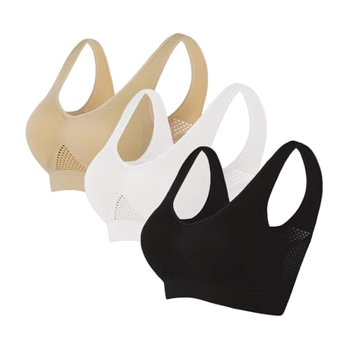 3er-Pack Push-up-Sport-BHs für Damen, drahtlose Yoga-BHs mit abnehmbaren Pads, Sommer, Netzstoff, atmungsaktiv, bequem, Multipack, nahtloser BH, Weste, bauchfreie Tops für Yoga, Laufen, Joggen 3er-Pack Push-up-Sport-BHs für Damen, drahtlose Yoga-BHs mit abnehmbaren Pads, Sommer, Netzstoff, atmungsaktiv, bequem, Multipack, nahtloser BH, Weste, bauchfreie Tops für Yoga, Laufen, Joggen von SPSMOKH