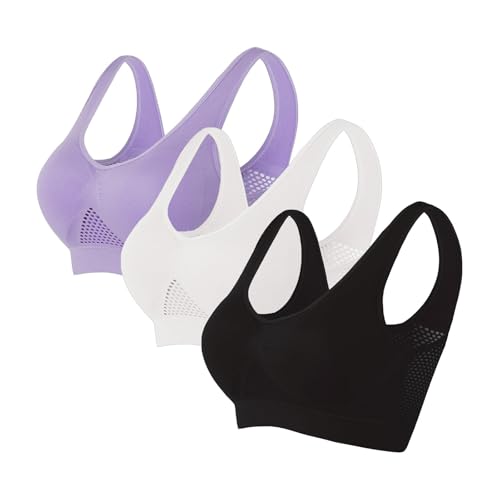 3er-Pack Push-up-Sport-BHs für Damen, drahtlose Yoga-BHs mit abnehmbaren Pads, Sommer, Netzstoff, atmungsaktiv, bequem, Multipack, nahtloser BH, Weste, bauchfreie Tops für Yoga, Laufen, Joggen 3er-Pack Push-up-Sport-BHs für Damen, drahtlose Yoga-BHs mit abnehmbaren Pads, Sommer, Netzstoff, atmungsaktiv, bequem, Multipack, nahtloser BH, Weste, bauchfreie Tops für Yoga, Laufen, Joggen von SPSMOKH