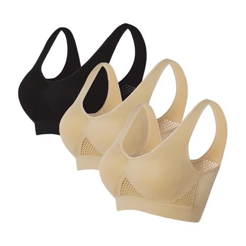 3er-Pack Push-up-Sport-BHs für Damen, drahtlose Yoga-BHs mit abnehmbaren Pads, Sommer, Netzstoff, atmungsaktiv, bequem, Multipack, nahtloser BH, Weste, bauchfreie Tops für Yoga, Laufen, Joggen 3er-Pack Push-up-Sport-BHs für Damen, drahtlose Yoga-BHs mit abnehmbaren Pads, Sommer, Netzstoff, atmungsaktiv, bequem, Multipack, nahtloser BH, Weste, bauchfreie Tops für Yoga, Laufen, Joggen von SPSMOKH