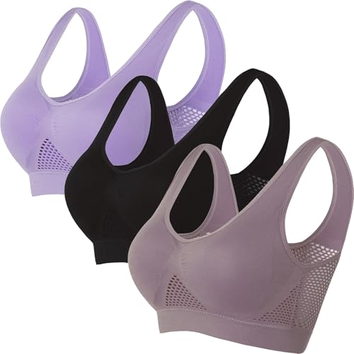 3er-Pack Push-up-Sport-BHs für Damen, drahtlose Yoga-BHs mit abnehmbaren Pads, Sommer, Netzstoff, atmungsaktiv, bequem, Multipack, nahtloser BH, Weste, bauchfreie Tops für Yoga, Laufen, Joggen 3er-Pack Push-up-Sport-BHs für Damen, drahtlose Yoga-BHs mit abnehmbaren Pads, Sommer, Netzstoff, atmungsaktiv, bequem, Multipack, nahtloser BH, Weste, bauchfreie Tops für Yoga, Laufen, Joggen von SPSMOKH