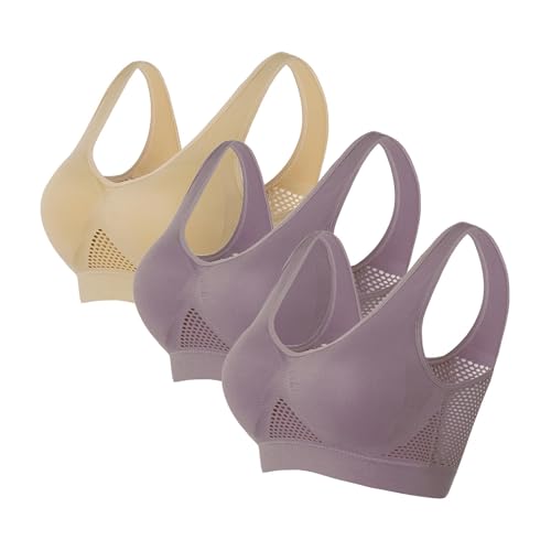 3er-Pack Push-up-Sport-BHs für Damen, drahtlose Yoga-BHs mit abnehmbaren Pads, Sommer, Netzstoff, atmungsaktiv, bequem, Multipack, nahtloser BH, Weste, bauchfreie Tops für Yoga, Laufen, Joggen 3er-Pack Push-up-Sport-BHs für Damen, drahtlose Yoga-BHs mit abnehmbaren Pads, Sommer, Netzstoff, atmungsaktiv, bequem, Multipack, nahtloser BH, Weste, bauchfreie Tops für Yoga, Laufen, Joggen von SPSMOKH