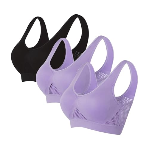 3er-Pack Push-up-Sport-BHs für Damen, drahtlose Yoga-BHs mit abnehmbaren Pads, Sommer, Netzstoff, atmungsaktiv, bequem, Multipack, nahtloser BH, Weste, bauchfreie Tops für Yoga, Laufen, Joggen 3er-Pack Push-up-Sport-BHs für Damen, drahtlose Yoga-BHs mit abnehmbaren Pads, Sommer, Netzstoff, atmungsaktiv, bequem, Multipack, nahtloser BH, Weste, bauchfreie Tops für Yoga, Laufen, Joggen von SPSMOKH