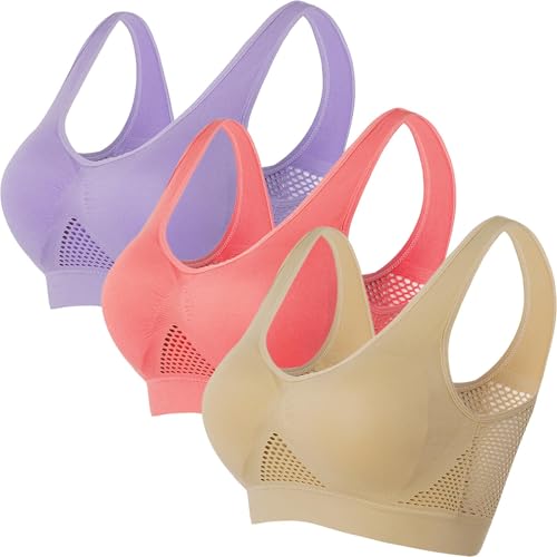 3er-Pack Push-up-Sport-BHs für Damen, drahtlose Yoga-BHs mit abnehmbaren Pads, Sommer, Netzstoff, atmungsaktiv, bequem, Multipack, nahtloser BH, Weste, bauchfreie Tops für Yoga, Laufen, Joggen 3er-Pack Push-up-Sport-BHs für Damen, drahtlose Yoga-BHs mit abnehmbaren Pads, Sommer, Netzstoff, atmungsaktiv, bequem, Multipack, nahtloser BH, Weste, bauchfreie Tops für Yoga, Laufen, Joggen von SPSMOKH