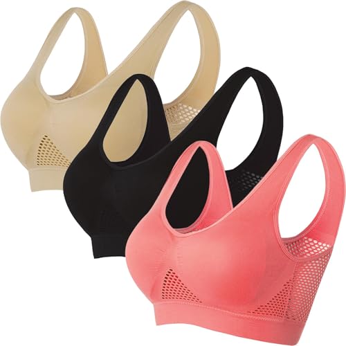 3er-Pack Push-up-Sport-BHs für Damen, drahtlose Yoga-BHs mit abnehmbaren Pads, Sommer, Netzstoff, atmungsaktiv, bequem, Multipack, nahtloser BH, Weste, bauchfreie Tops für Yoga, Laufen, Joggen 3er-Pack Push-up-Sport-BHs für Damen, drahtlose Yoga-BHs mit abnehmbaren Pads, Sommer, Netzstoff, atmungsaktiv, bequem, Multipack, nahtloser BH, Weste, bauchfreie Tops für Yoga, Laufen, Joggen von SPSMOKH