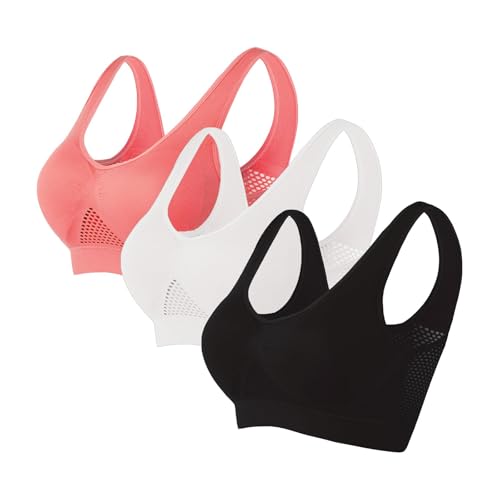 3er-Pack Push-up-Sport-BHs für Damen, drahtlose Yoga-BHs mit abnehmbaren Pads, Sommer, Netzstoff, atmungsaktiv, bequem, Multipack, nahtloser BH, Weste, bauchfreie Tops für Yoga, Laufen, Joggen 3er-Pack Push-up-Sport-BHs für Damen, drahtlose Yoga-BHs mit abnehmbaren Pads, Sommer, Netzstoff, atmungsaktiv, bequem, Multipack, nahtloser BH, Weste, bauchfreie Tops für Yoga, Laufen, Joggen von SPSMOKH