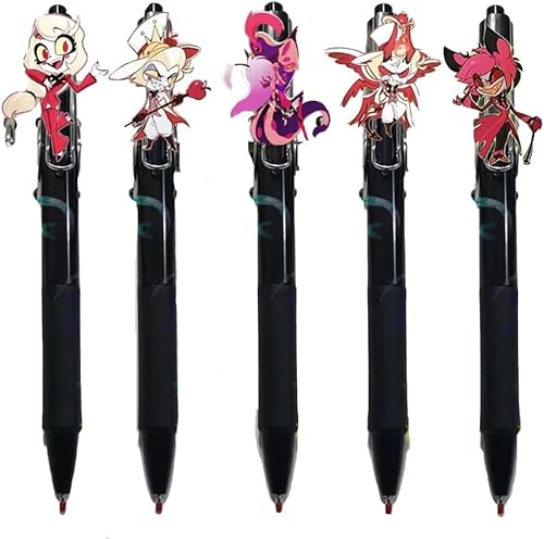 Hazbin Hotel Merch Kugelschreiber, 0,5 mm, schwarze Tinte, einziehbarer Tintenroller, Schüler-Schreibwaren, Druckstifte, 5er-Set (Typ 1) von SPSMOKH