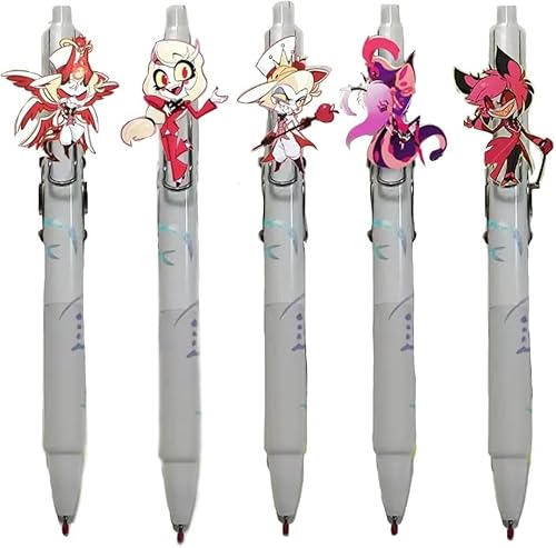 Hazbin Hotel Merch Kugelschreiber, 0,5 mm, schwarze Tinte, einziehbarer Tintenroller, Schüler-Schreibwaren, Druckstifte, 5er-Set (Typ 2) von SPSMOKH