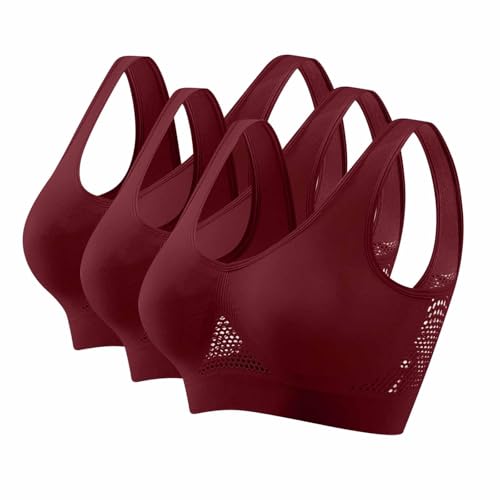SPSMOKH 3er-Pack Damen-Sport-BHs – drahtlose Yoga-BHs mit abnehmbaren Pads, Sommer, Netzstoff, atmungsaktiv, bequem, nahtlos, BH, Weste, bauchfreie Tops für Yoga, Laufen, Joggen, Fitnessstudio (Wein SPSMOKH 3er-Pack Damen-Sport-BHs – drahtlose Yoga-BHs mit abnehmbaren Pads, Sommer, Netzstoff, atmungsaktiv, bequem, nahtlos, BH, Weste, bauchfreie Tops für Yoga, Laufen, Joggen, Fitnessstudio (Wein von SPSMOKH