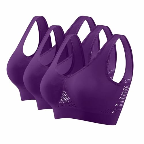 SPSMOKH 3er-Pack Damen-Sport-BHs – drahtlose Yoga-BHs mit abnehmbaren Pads, Sommer, Netzstoff, atmungsaktiv, bequem, nahtlos, BH, Weste, bauchfreie Tops für Yoga, Laufen, Joggen, Fitnessstudio (lila SPSMOKH 3er-Pack Damen-Sport-BHs – drahtlose Yoga-BHs mit abnehmbaren Pads, Sommer, Netzstoff, atmungsaktiv, bequem, nahtlos, BH, Weste, bauchfreie Tops für Yoga, Laufen, Joggen, Fitnessstudio (lila von SPSMOKH