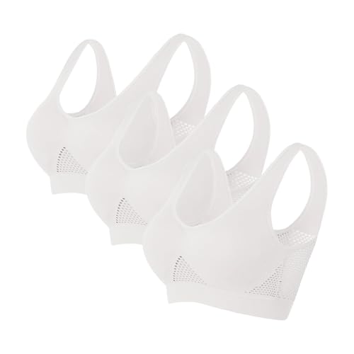 SPSMOKH 3er-Pack Damen-Sport-BHs – drahtlose Yoga-BHs mit abnehmbaren Pads, Sommer, Netzstoff, atmungsaktiv, bequem, nahtlos, BH, Weste, bauchfreie Tops für Yoga, Laufen, Joggen, Fitnessstudio (weiß SPSMOKH 3er-Pack Damen-Sport-BHs – drahtlose Yoga-BHs mit abnehmbaren Pads, Sommer, Netzstoff, atmungsaktiv, bequem, nahtlos, BH, Weste, bauchfreie Tops für Yoga, Laufen, Joggen, Fitnessstudio (weiß von SPSMOKH