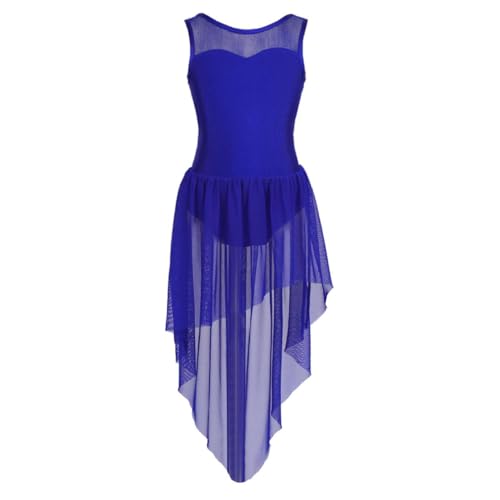 SPSMOKH Lyrisches Tanzkostüm für Mädchen, ärmellos, Netzstoff, hohe Tiefe, moderne zeitgenössische Tanzkleidung (Blau, 3–4 Jahre) von SPSMOKH
