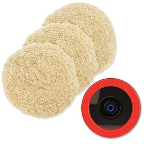SPTA Woll-Polierpads, 150 mm, 100 % natürliche Wolle, Polierpad mit Klettverschluss, 4-teiliges Set mit 5/8-11 Gewinde-Trägerplatte zum Polieren, Polieren und Schneiden von SPTA