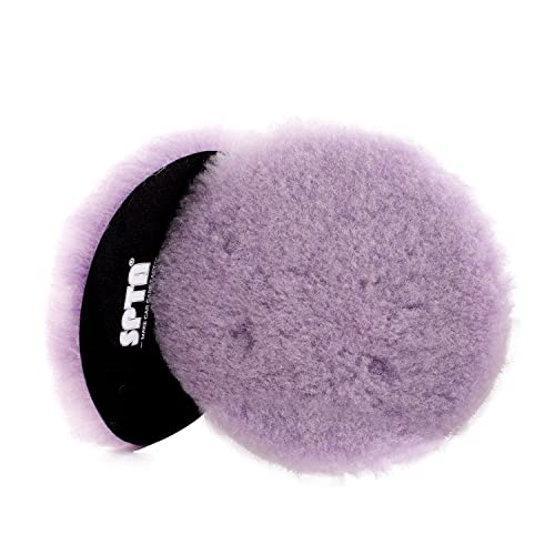 SPTA Woll-Polierpads, 2 Stück 125 mm Wollschneidepads, lila Wollpolier- und Polierpad-Set, Woll-Polierscheibe für starken Schnitt für 125 mm Autopolierer, Polieren und Schneiden von SPTA