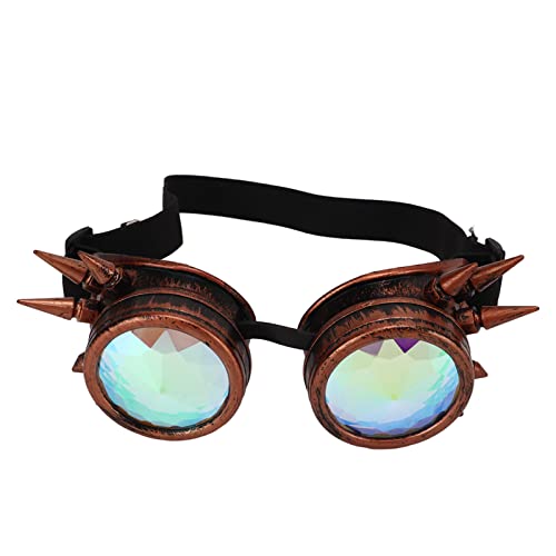 SPYMINNPOO Kaleidoscope Steampunk -Brille, Regenbogenkristalllinsen, Verstellbare Nosenspiele für die Vintage Decoration Party (Kupferfarbe) von SPYMINNPOO