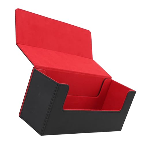 SPYMINNPOO Kartendeckbox-Halter aus PU-Leder für Mehr Als 250 Karten, Magnetverschluss, Elegante Desktop-Dekoration, Vielseitig Einsetzbar (Schwarz und Rot) von SPYMINNPOO