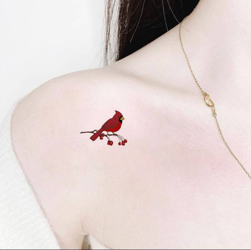 Kardinal Temporäres Tattoo, Roter Vogel Fake Tattoo Künstler Geschenke, Wasserdichtes Geschenk Für Tattoo-Liebhaber von SPatrickStore