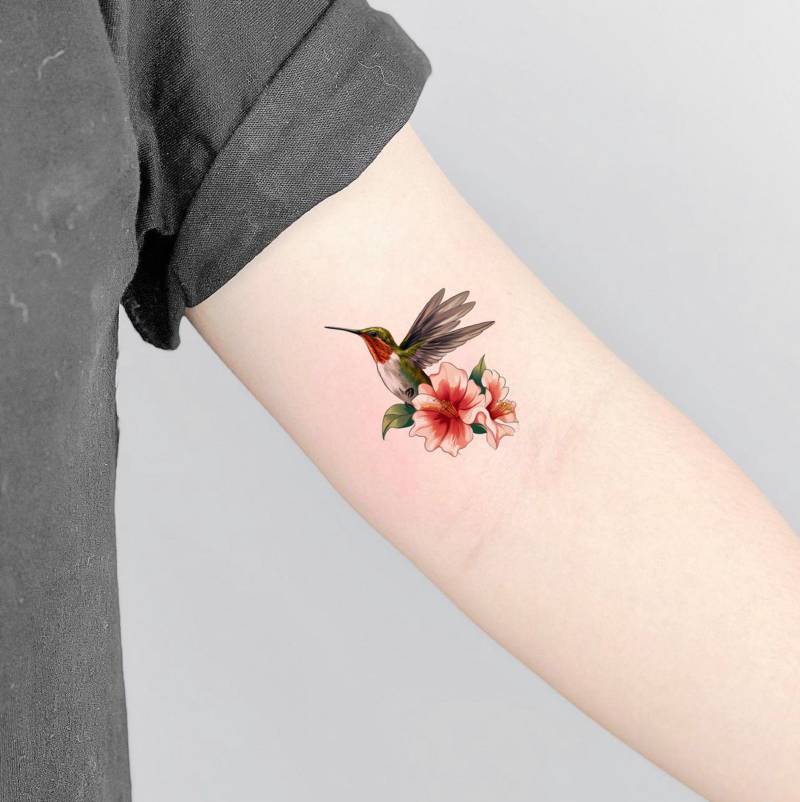Kolibri Temporäres Tattoo, Mit Blumen, Fake Tattoo Künstler Geschenke, Wasserdichtes Geschenk Für Tattoo-Liebhaber von SPatrickStore