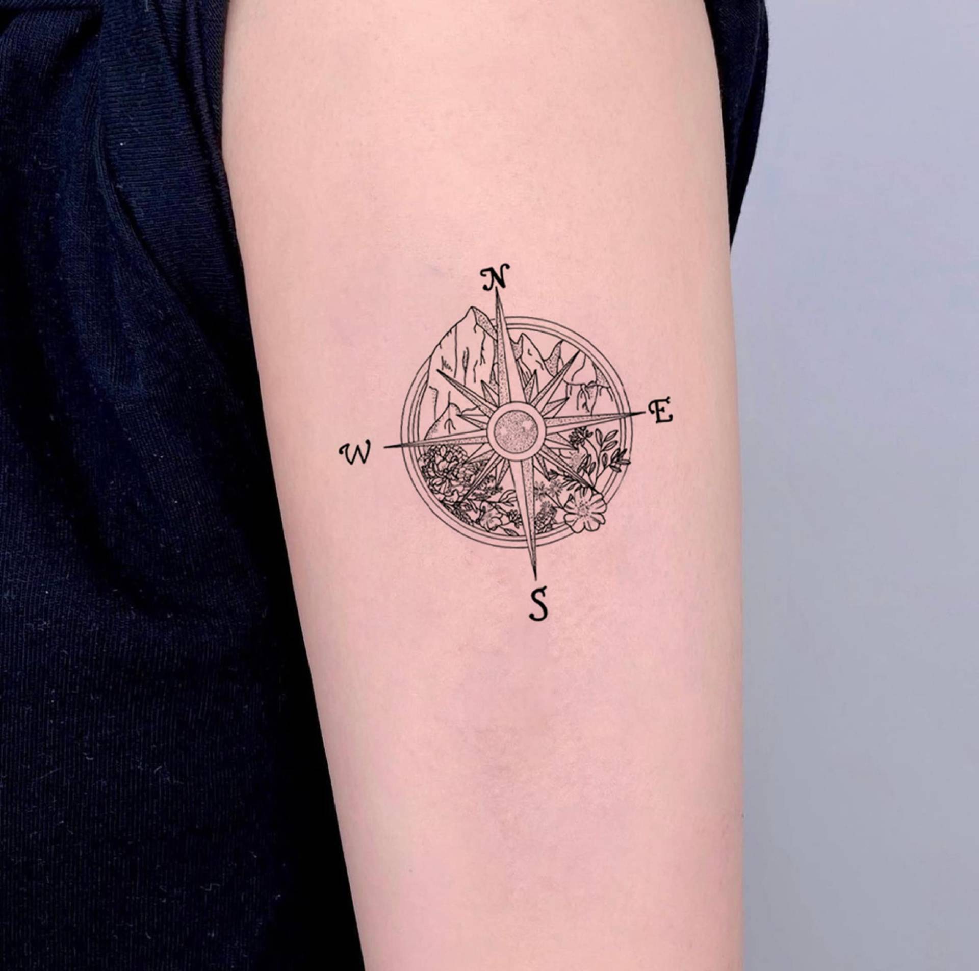 Kompass Temporäres Tattoo, Fake Festival Wasserdichtes Tattoo-Liebhaber Geschenk, Symbol Tattoo-Aufkleber, Schwarzes Tattoo von SPatrickStore