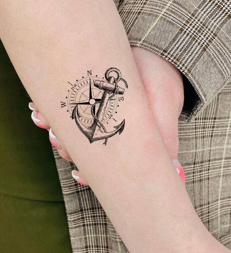 Kompass Und Anker Temporäres Tattoo, Fake Festival Wasserdichtes Tattoo-Liebhaber Geschenk, Symbol Tattoo-Aufkleber von SPatrickStore