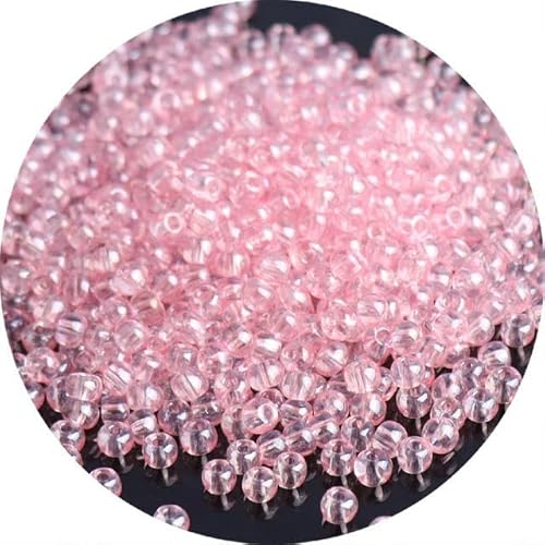2/3/4 mm transparente Glas-Rocailles, bunte runde Abstandsperlen für DIY-Schmuck, Armbandherstellung, Zubehör, YG08, rosa, 4 mm, 10 g, 130 Stück von SPeesy