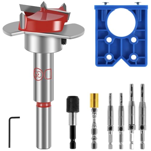 Topfscharnier Bohrschablonen Set, 35mm Forstnerbohrer, Scharnierbohrer Set, Topfband Bohrschablone Möbelbau, Bohrhilfe, Bohrlehre - Präzise und Effizient für Möbel und Holzbearbeitung von SQLJYU