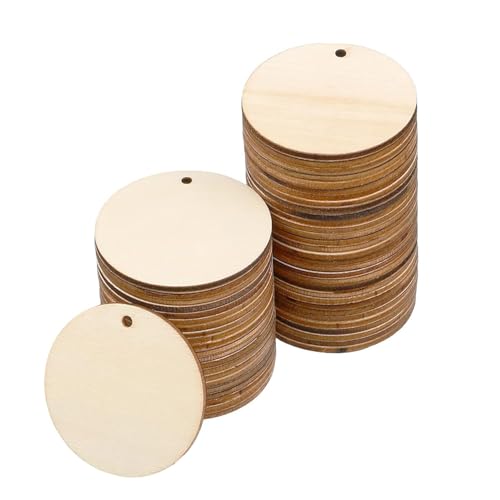SQXBK 100 Stück handgefertigte, kreative handbemalte Holztafel mit Loch, rundes Tablett, Laserschneiden, blanko, Nummernschilder, 50 mm, festliche Atmosphäre, Dekorationen, geeignet zum Schreiben und SQXBK 100 Stück handgefertigte, kreative handbemalte Holztafel mit Loch, rundes Tablett, Laserschneiden, blanko, Nummernschilder, 50 mm, festliche Atmosphäre, Dekorationen, geeignet zum Schreiben und von SQXBK