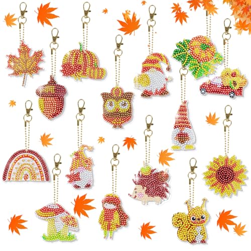 15 Stück Diamond Painting Herbst Schlüsselanhänger, Herbstwichtel und Tiere Diamant Painting Anhänger für Kinder Erwachsene Doppelseitige Fall Diamant Malerei Kit für Erntedankfest Ernte 15 Stück Diamond Painting Herbst Schlüsselanhänger, Herbstwichtel und Tiere Diamant Painting Anhänger für Kinder Erwachsene Doppelseitige Fall Diamant Malerei Kit für Erntedankfest Ernte von SREBIWO