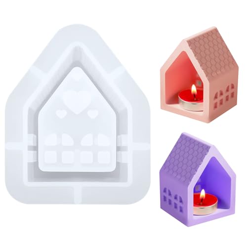1 PCS Silikonformen Gießformen Häuser 3D Silikonform Haus mit Herz Silikon Gießform Kerzenhalter für Bastelarbeiten, Gips, Kerzen, Heimwerken (B) von SREBIWO