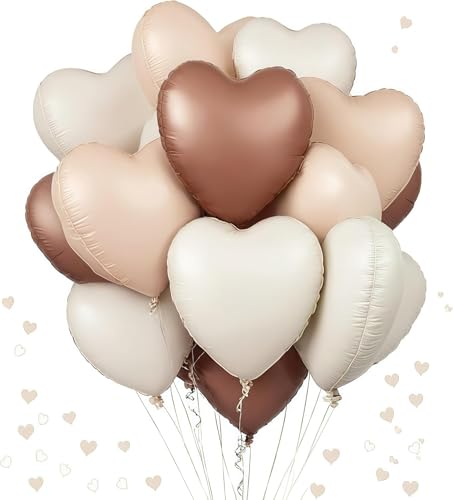 Herz Folienballons 24 Stück, 18 Zoll Herz Helium Luftballons Heliumballon Herzen Kaffee Creme Beige und Karamell Herzballons Folienluftballon für Geburtstag Party Hochzeit Dekoration von SREBIWO