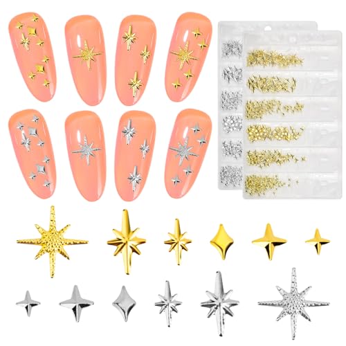 400 Stück Gold Silber Stern Nail Charms Nägel, 3D Metall Star Nagelkunst Dekorations, Star Nail Design Gemischt Größe Form Nägel Zubehör 400 Stück Gold Silber Stern Nail Charms Nägel, 3D Metall Star Nagelkunst Dekorations, Star Nail Design Gemischt Größe Form Nägel Zubehör von SREBIWO