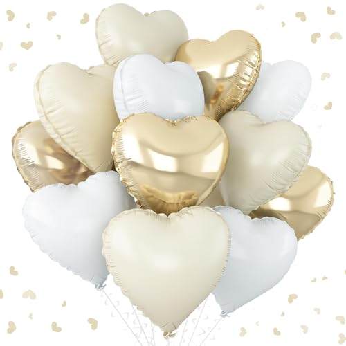 Herz Folienballons 24 Stück, 18 Zoll Herz Helium Luftballons Heliumballon Herzen Hellgold, Creme Beige und Weiss Herzballons Folienluftballon für Geburtstag Party Hochzeit Dekoration Herz Folienballons 24 Stück, 18 Zoll Herz Helium Luftballons Heliumballon Herzen Hellgold, Creme Beige und Weiss Herzballons Folienluftballon für Geburtstag Party Hochzeit Dekoration von SREBIWO