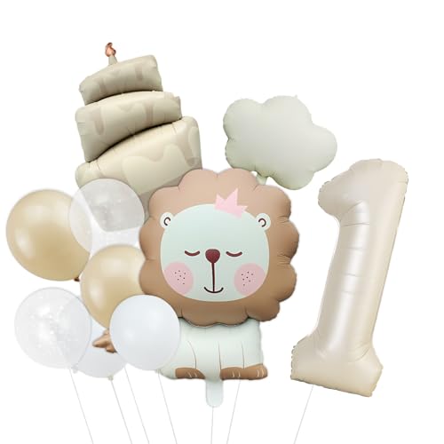 Löwe Geburtstagsdeko 1 Jahr Junge Mädchen, Cartoon Luftballons Löwe Deko Folienballon 1 jahr Kinder Geburtstagsdeko 10 Stück Waldtiere Geburtstag Luftballons (1 Jahr) von SREBIWO