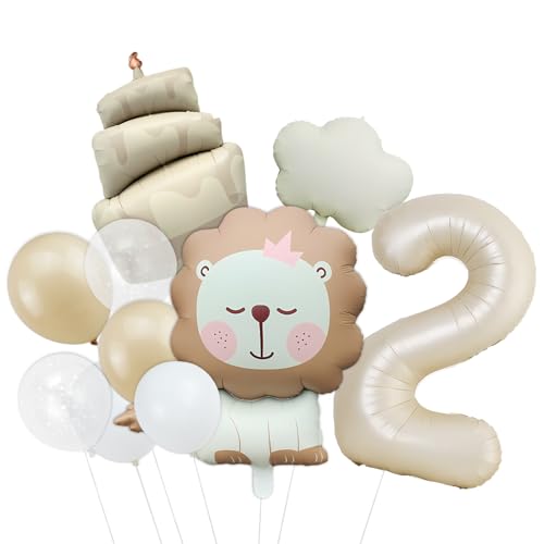 Löwe Geburtstagsdeko 2 Jahr Junge Mädchen, Cartoon Luftballons Löwe Deko Folienballon 2 jahr Kinder Geburtstagsdeko 10 Stück Waldtiere Geburtstag Luftballons (2 Jahr) von SREBIWO