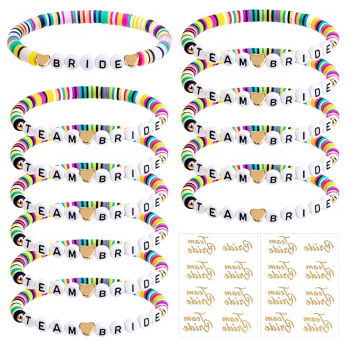 SREBIWO 12 Stück JGA Armbänder Frauen, JGA Accessoires Frauen für Junggesellenabschied Team Bride Armbänder und Tattoo Aufkleber JGA Deko Bride für Dating Hochzeit Begleitgeschenk (Bunte) von SREBIWO