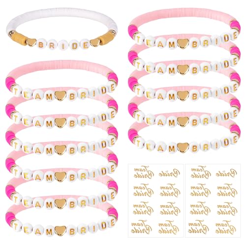SREBIWO 12 Stück JGA Armbänder Frauen, JGA Accessoires Frauen für Junggesellenabschied Team Bride Armbänder und Tattoo Aufkleber JGA Deko Bride für Dating Hochzeit Begleitgeschenk (Rosa) von SREBIWO