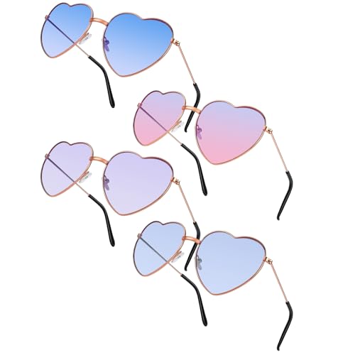 SREBIWO 4 Pack Herz Sonnenbrille, Herz Brille, Hippie Gläser Retro Party Sonnenbrille Kostümzubehör für 60er 70er 80er 90er Party Foto Requisiten Geburtstagsfeier von SREBIWO
