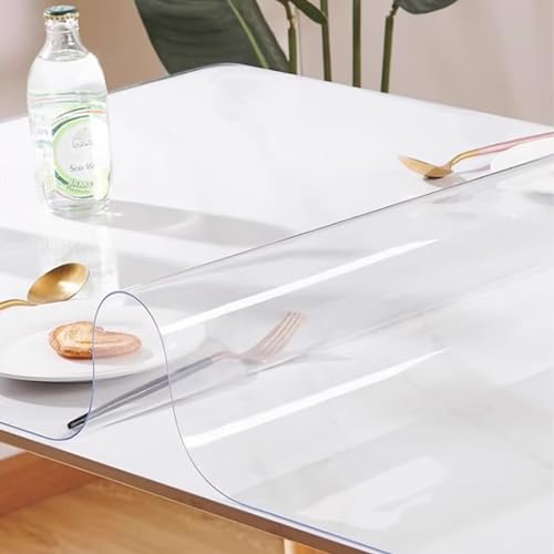 SRHIMEOS 1mm Dicke Transparente PVC Tischdecke, Weiche Plastik Tischabdeckung Wasserdicht und Fettabweisend, Rechteckige Klare Tischfolie für Küche, Esszimmer oder Büro (90x160cm/35x63in) von SRHIMEOS
