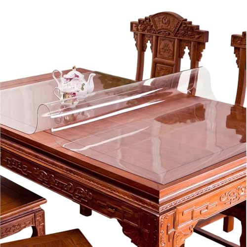 SRHIMEOS PVC Tischdecke Transparent, Abwaschbar Tisch Schutzfolie Wasserdicht & Hitzebeständig, Tischfolie Klare für Küche, Restaurant (130x220cm/51x87in) von SRHIMEOS