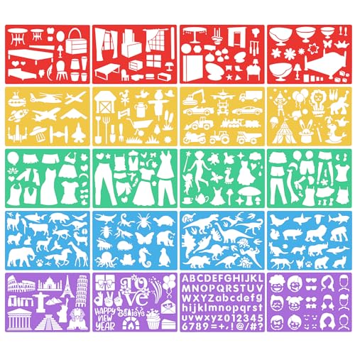 SRIZIAN 20 Stück Schablonen Set für Kinder, Wiederverwendbar Schablonen Zeichenschablonen Malschablonen der DIY Schablonen für kinder Scrapbooking Fotoalbum Handwerkliche Dekorationen von SRIZIAN