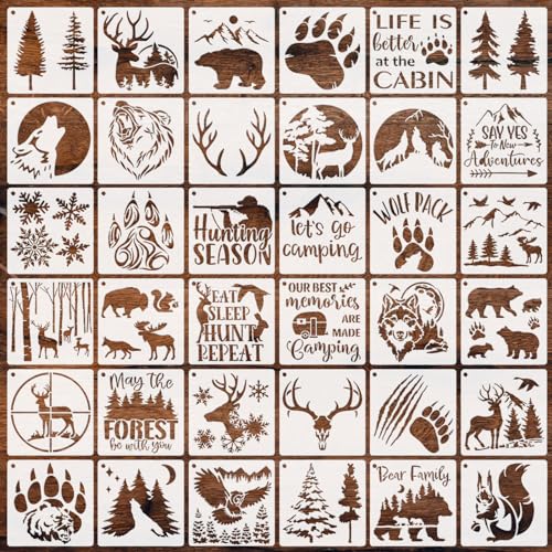 SRIZIAN 36 Stück Weihnachten Schablone, Malschablonen für Handwerk, Wiederverwendbare Kunststoff-Weihnachtsschablonen für DIY Handwerk Sprühen Zeichnung Dekor (5×5in) von SRIZIAN