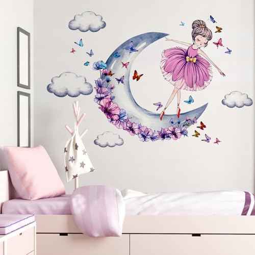 SRIZIAN Ballett Mädchen Wandtattoo Schmetterlinge Mond Wolken Wandaufkleber Lila Wandtattoo für Mädchen Schlafzimmer Baby Kinderzimmer Kinder Schlafzimmer Wanddekoration SRIZIAN Ballett Mädchen Wandtattoo Schmetterlinge Mond Wolken Wandaufkleber Lila Wandtattoo für Mädchen Schlafzimmer Baby Kinderzimmer Kinder Schlafzimmer Wanddekoration von SRIZIAN