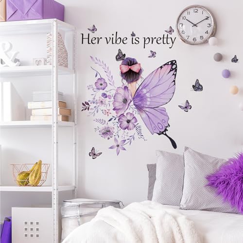 SRIZIAN Mädchen Wandtattoo Schmetterlinge Wandaufkleber lila Wandtattoos für Mädchen Schlafzimmer Baby Kinderzimmer Kinder Schlafzimmer Wanddekoration von SRIZIAN