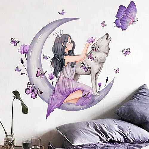 SRIZIAN Wandaufkleber für Mädchen, Motiv: Schmetterling, Mond, Wolf, Blume, Fee, bunte Schmetterlinge, Wanddekoration, Wandaufkleber für Mädchenzimmer, Rosa, Kinderzimmer SRIZIAN Wandaufkleber für Mädchen, Motiv: Schmetterling, Mond, Wolf, Blume, Fee, bunte Schmetterlinge, Wanddekoration, Wandaufkleber für Mädchenzimmer, Rosa, Kinderzimmer von SRIZIAN