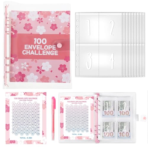 SRJQXH Budgetplaner A5, 6-Loch-Loseblatt-Notizblock Geld Sparen Challenge, PVC Budget Planner, mit Stift und 100 Vornummerierten Hüllen für 100-Tage-Aufbewahrungs-Challenge SRJQXH Budgetplaner A5, 6-Loch-Loseblatt-Notizblock Geld Sparen Challenge, PVC Budget Planner, mit Stift und 100 Vornummerierten Hüllen für 100-Tage-Aufbewahrungs-Challenge von SRJQXH