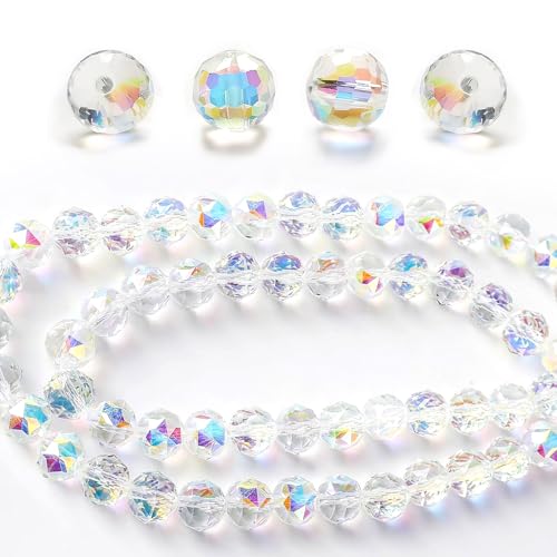 SRJQXH Facettierte Glasperlen, 100 Stück Glasperlen für Armbänder, 10 mm Glitzerperlen mit Loch, AB-Farbe Perlen zum Basteln, für Herstellung von Armbändern, Ohrringen und Haarschmuck von SRJQXH