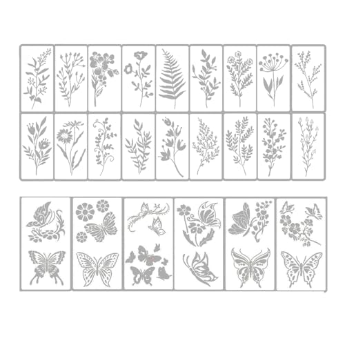 SRJQXH Malschablonen 24 Stück, Stencil Schmetterlinge und Unkraut, Schablone, Schablonen für Scrapbooking, Fotoalben, DIY-Geschenkkarten, Wanddekorationen SRJQXH Malschablonen 24 Stück, Stencil Schmetterlinge und Unkraut, Schablone, Schablonen für Scrapbooking, Fotoalben, DIY-Geschenkkarten, Wanddekorationen von SRJQXH