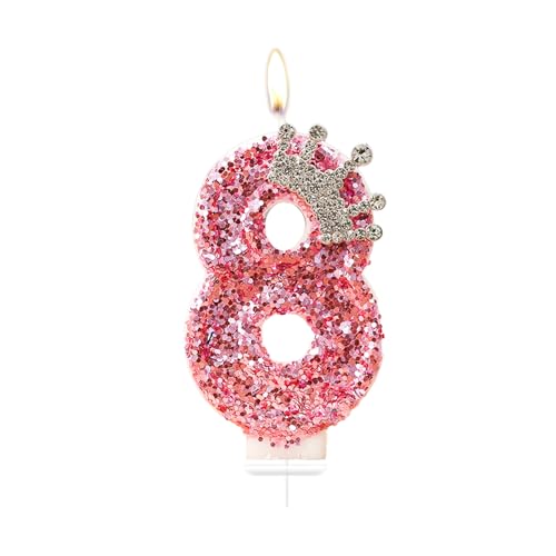 Bolosa Prinzessin mit Krone Rosa Kerze 8 Geburtstag für Mädchen und Erwachsene - Jubiläum und Geburtstagsfeier von SRLAZ008