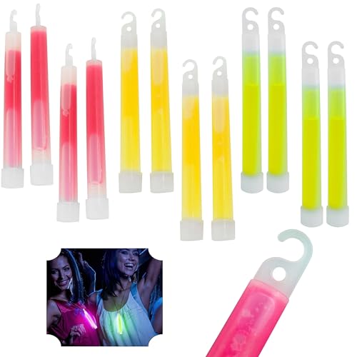 12 Stück Leuchtstäbe Party-Pakete, ultrahelle Leuchtstäbe, 15,2 cm Mega-Party-Paket, leuchtet im Dunkeln, Party-Popper, großer Leuchtstab in 3 Farben von SRV Hub